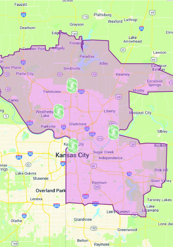 DELIVERY ZONE_KC A map of Swade Cannabis Dispensary Delivery zone for KC