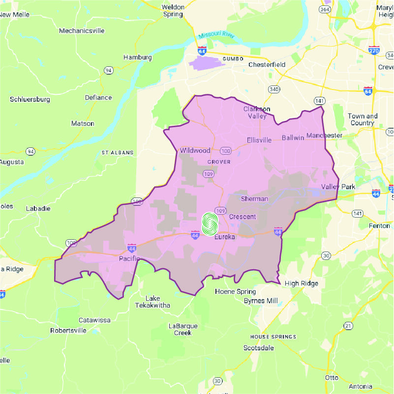 A map of Swade Cannabis Dispensary Delivery zone for Eureka