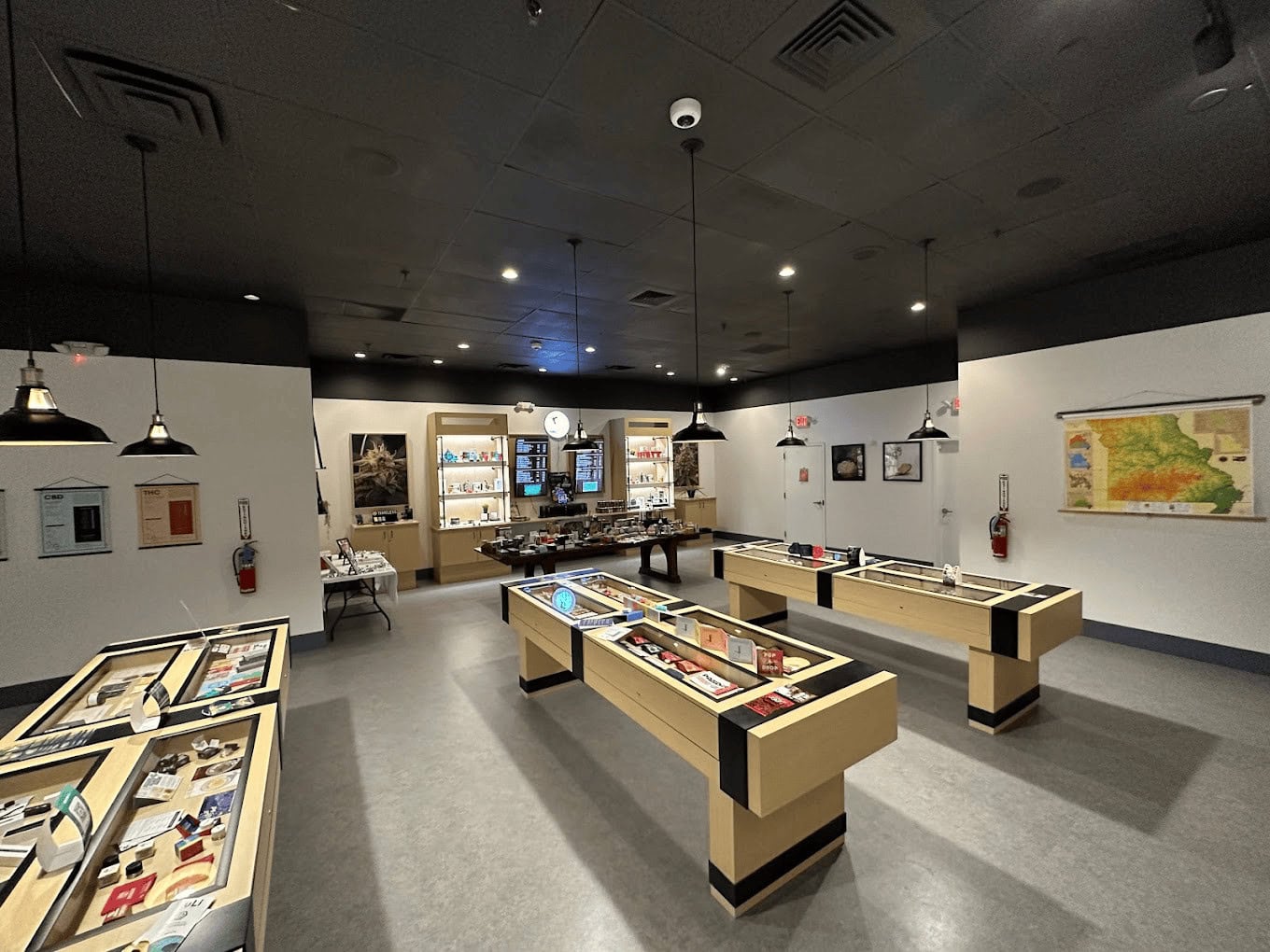 eureka Modern store interior with display cabinets and shelves.